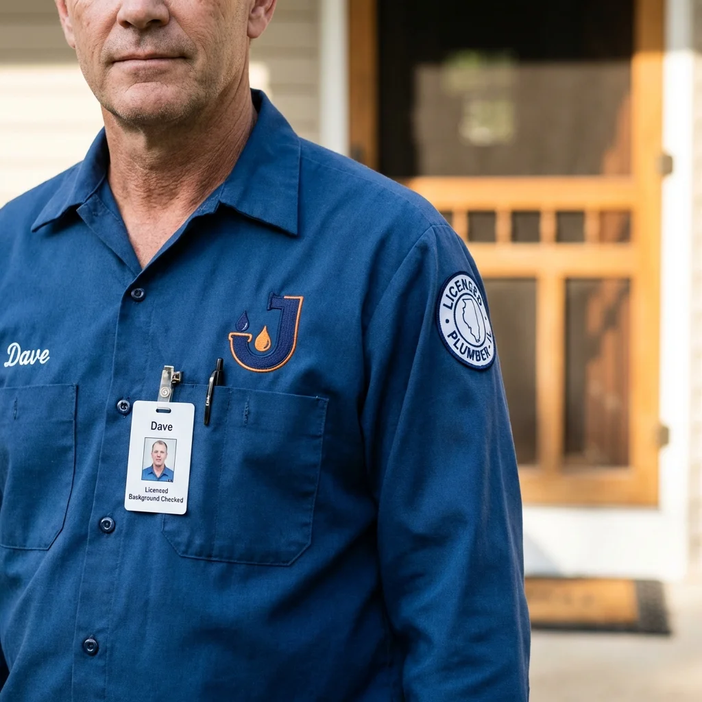 Licensed plumber showing ID badge in Fort Deposit, AL