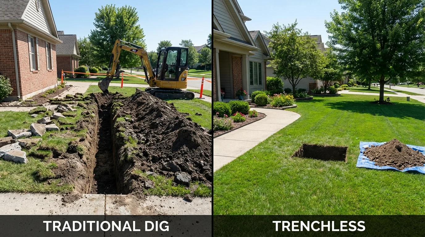 Trenchless sewer repair with minimal yard damage versus traditional excavation in Fort Deposit, AL